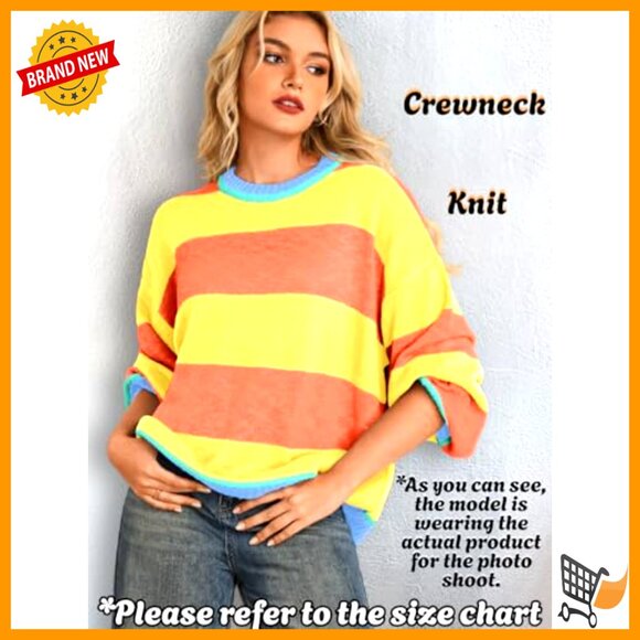 Oversized Striped Sweater, Drop Shoulder, Long Sleeve, Halloween Costume - Picture 3 of 7